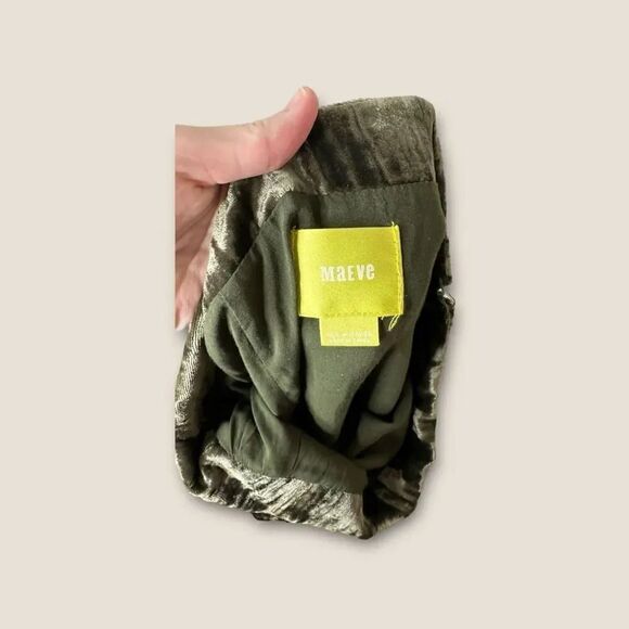 Maeve Anthropologie Green Crushed Velvet A-Line Flare Skirt Womens Size 0 - Picture 4 of 5